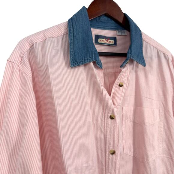 Vintage 90s Princeton Club Womens Pink Medium Blouse Shirt Top Old Money Denim - Picture 3 of 4